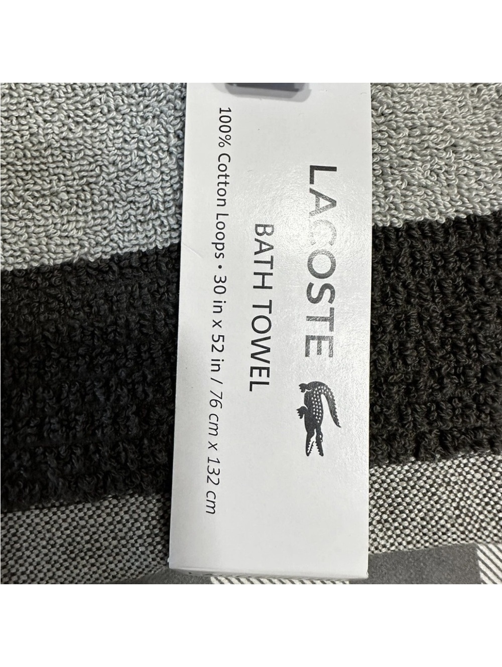 Lacoste Bath Towel 100% Cotton 30" x 52" Gray Big Crocodile Logo - Picture 5 of 8